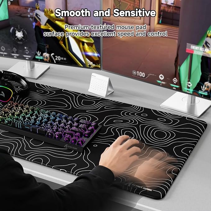 ATTACK SHARK CM02Pro Gaming Mouse Pad for Esports Speed Large Mouse mats for Desk Waterproof Surface Stitched Edges and Anti-Slip Rubber Base Size XXL Laminate 35.43” x 15.75” x 0.16” Black Contour