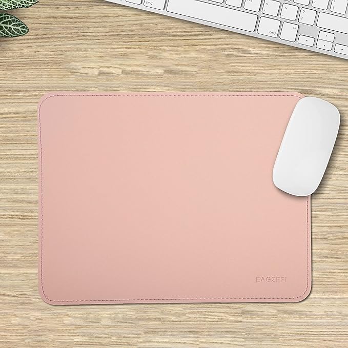 Double-Sided PU Leather & Cork Mouse Pad with Coaster – Reversible, Non-Slip, Stitched Edges for Office & Home, 8x11 Inches,(Pink)