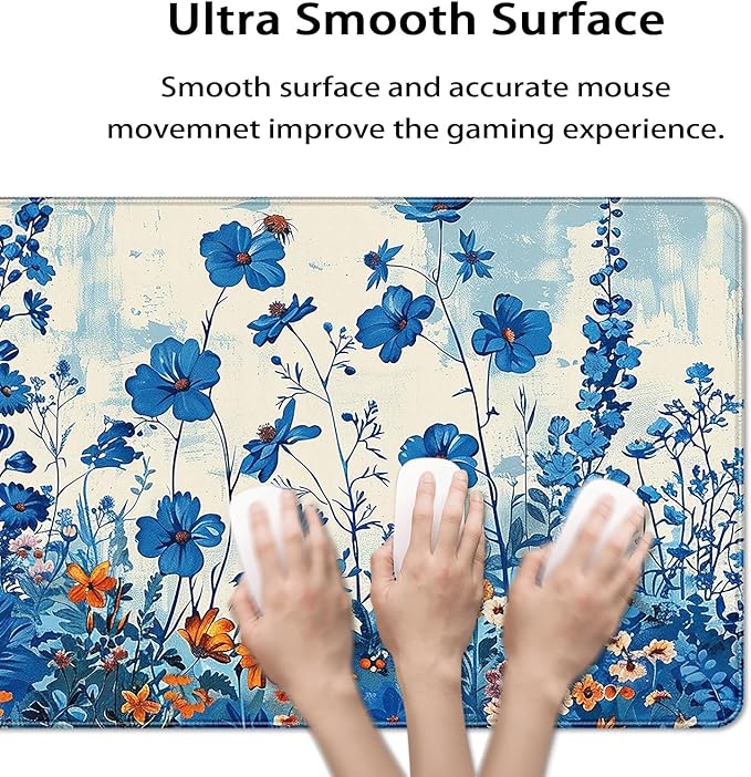 35.4 x 15.7 in, XXL Large Mouse Pad for Desk, Extended Keyboard Mouse Mat for Computer Office, Big Mouse pad with Stitched Edges, Gaming Pc-Blue Flower and Weeds