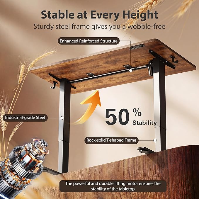 Cubiker Standing Desk, 55x28 Inches Sit Stand Home Office Desk, Electric Stand up Desk, Adjustable Desk with Splice Board, Black Frame/Rustic Brown Top