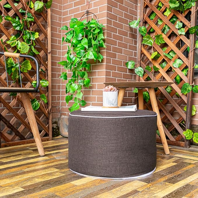 Outdoor Ottoman Outdoor Ottomans for Patio 20x12 Inches Modern Lightweight Foam Stuffed Pouf Outdoor Footstool Footrest Foot Stool Waterproof (Dark Coffee)