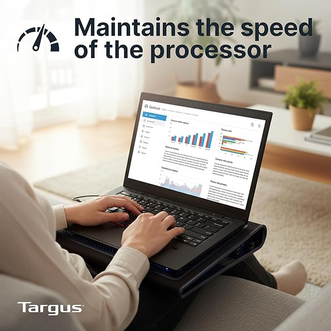 Targus 17 Inch Dual Fan Lap Chill Mat - Soft Neoprene Laptop Cooling Pad for Heat Protection, Fits Most 17" Laptops and Smaller - USB-A Connected Dual Fans for Heat Dispersion (AWE55US)