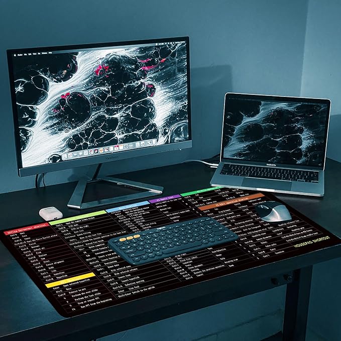 Quick Key XXL Mouse Pad with Word EXCEL PPT Shortcut,Super Thick Waterproof Large Mousepad with Stitched Edge,Adobe&Office Software Shortcut Non-Slip Base Keyboard Mat 800X400X4mm