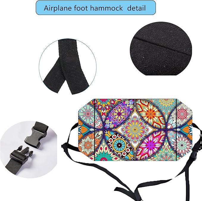 Airplane Foot Hammock for Plane Travel Ajustable Foot Rest for Plane Comfort Sling Airplane Gadgets for Adult Long Fling,Plane Travel Essentials (Datura)