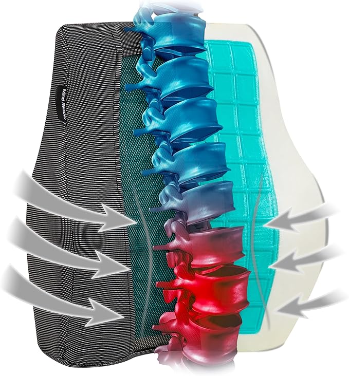 Mind Reader Lumbar Support Cushion for Office Chair and Car Seat, Memory Foam and Cooling Gel Core, Air-Cloud Technology, 15.5" L x 3.75" W x 14.25" H, Black