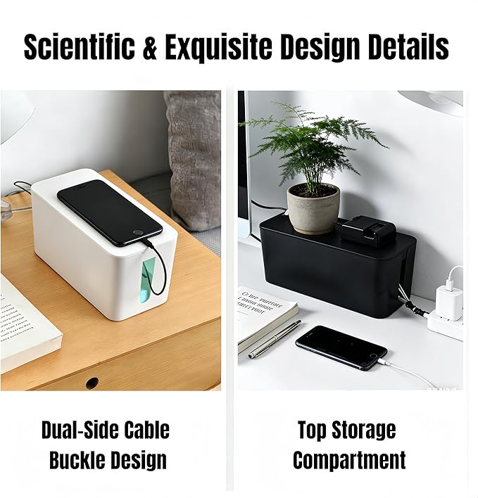 1 Large + 1 Small Cable Management Box Set – 2-Piece Cord Organizer Box, Home Office Desk Wire Storage & Cable Management Solution (Acryliclid lid/Black)