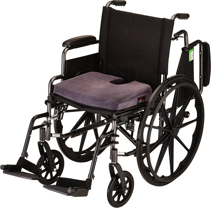 NOVA Medical Products Comfort Seat Cushion, Memory Foam Coccyx Cushion for Office Chair, Car, Wheelchairs & Benches, Waterproof Non-Slip Bottom, Super Soft Velour Removable & Washable Cover, Color: Charcoal Blue (2655C)