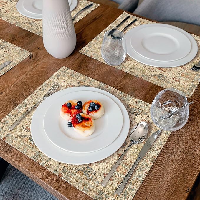 Boho Floral Beige Placemats Set of 4,Vintage Elegant Farmhouse Table Center Linen Decor,12x18 Inch Country Rustic Farmhouse Magical Fall Table Mats for Party Kitchen Dining Decoration