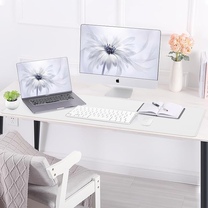 AFIING Cork Desk Mat 47" x 17", Dual-Sided Natural Cork & PU Leather Desk Pad, Non-Slip Waterproof Large Mouse Pad for Office, Home & Gaming (White)