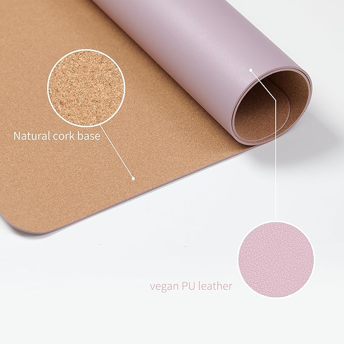 RENMTURE Dual-Sided Large Desk Pad, Faux Leather Natural Cork Mouse pad, Desk Accessories Protector, for Office and Home Work (Dusky Pink, 36"x17")