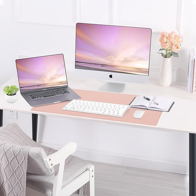AFIING Cork Desk Mat 23.6 x 13.7, Dual-Sided Cork & PU Leather Desk Pad, Waterproof Non-Slip Desk Protector for Home Office, Study Desk & Minimalist Workspace Pink