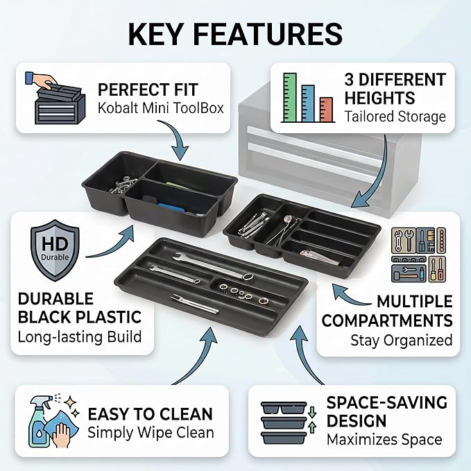 6 Pcs Tool Box Organizer Tray Divider Set for U.S. GENERAL Mini Steel Toolbox,Tool Desk Drawer Organization, Toolbox Accessories&Organizer,Storage Solution for Screws, Bits & Tiny Tools