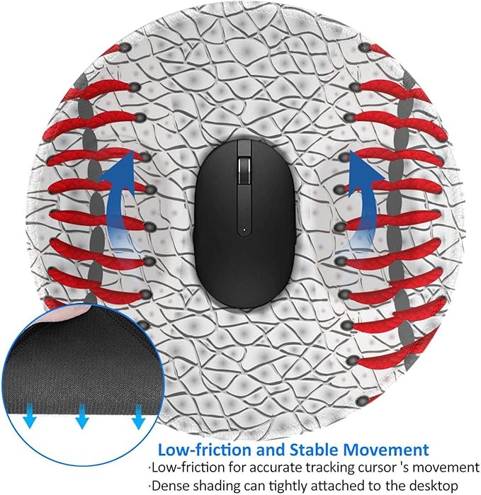 Baseball Round Mouse Pad Premium Textured Mouse Mat Washable Mousepads with Extended Stitched Edges Non Slip Rubber Base Small Mousepad 7.9 X 7.9 X 0.12 Inches