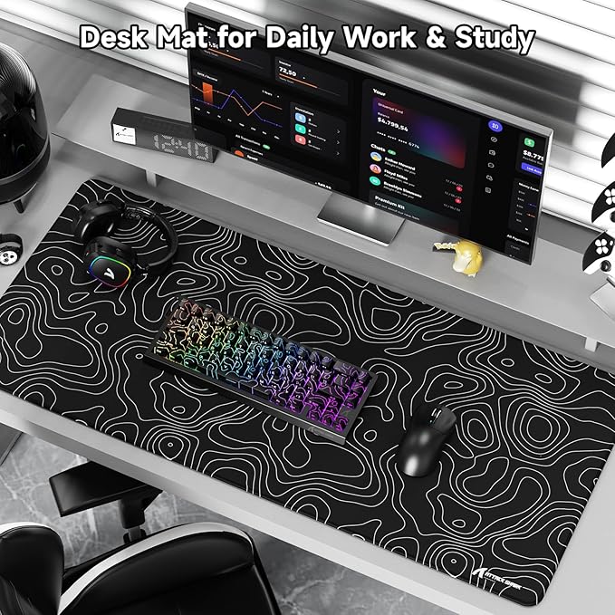 ATTACK SHARK CM02Pro Gaming Mouse Pad for Esports Speed Large Mouse mats for Desk Waterproof Surface Stitched Edges and Anti-Slip Rubber Base Size XXL Laminate 35.43” x 15.75” x 0.16” Black Contour