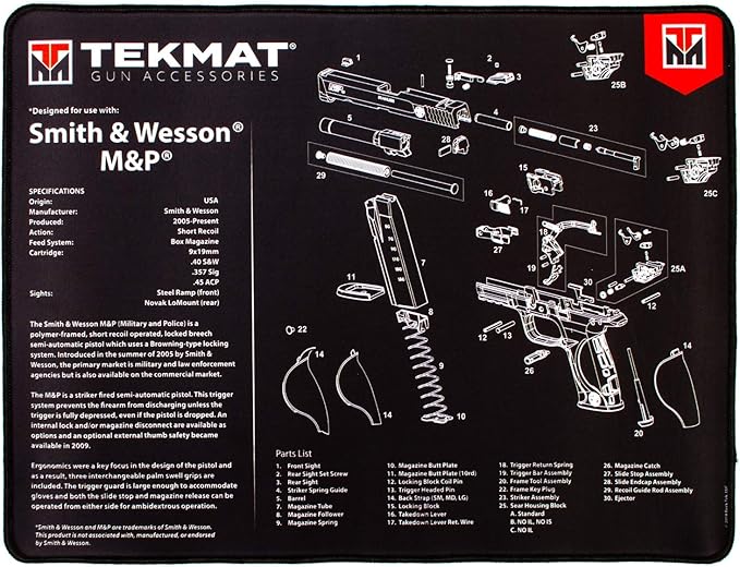 TekMat Ultra 20 Premium 15" X 20" 1/4" Thick Oil Resistant Non-Slip Waterproof Stitched Edges Handgun Cleaning Mat for use with Smith & Wesson