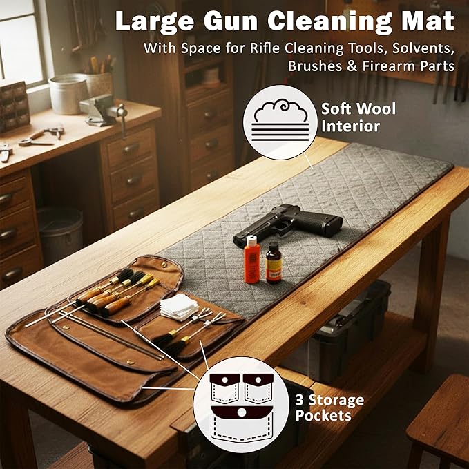Rush Creek Creations Gun Cleaning Mat – Heavy Duty Waxed Canvas Rifle & Pistol Cleaning Mat, Weather-Resistant Gun Workbench Pad with Handle for Shooting, Hunting & Maintenance