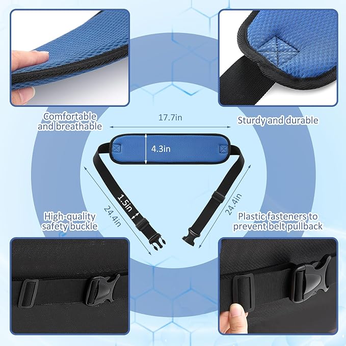 Novabright 2 Pcs Adjustable Footrest High Density Foam Leg Rest with Chair Seatbelt PU Waterproof Leather Foot Support Elevating Pads, Footplates and Heel Loops BlueLeg Cushion Protector for Home