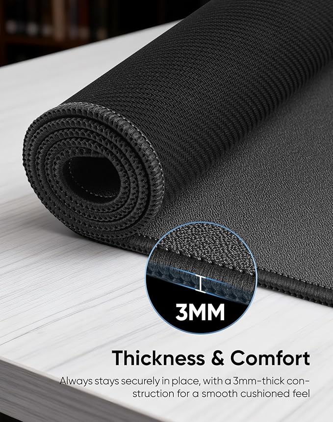 Reniteco Waterproof Large Gaming Mouse Pad with Durable Stitched Edges, Non-Slip Rubber Base, Grainy Jacquard Mouse Mat Desk Pad for Home Office Gaming, 31.5''x11.8''x0.12'', Matte Black