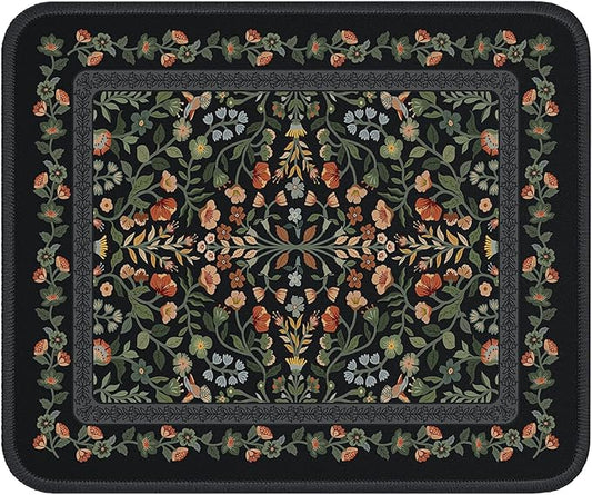 iCasso Aesthetic Small Floral Mouse Pad, Mini Portable Travel Mousepad, Anti-Slip and Comfortable Cloth Mouse Mat 7.9"x9.5" with Stitched Edges for Computer, Laptop, Office, Home(Black)