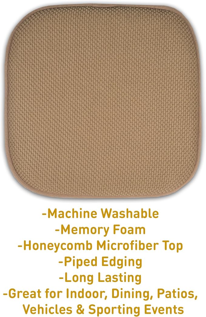 Sweet Home Collection 4 Pack Memory Foam Honeycomb Nonslip Back 16" x16" Chair/Seat Cushion Pad - CPMF-4PK-TAUPE