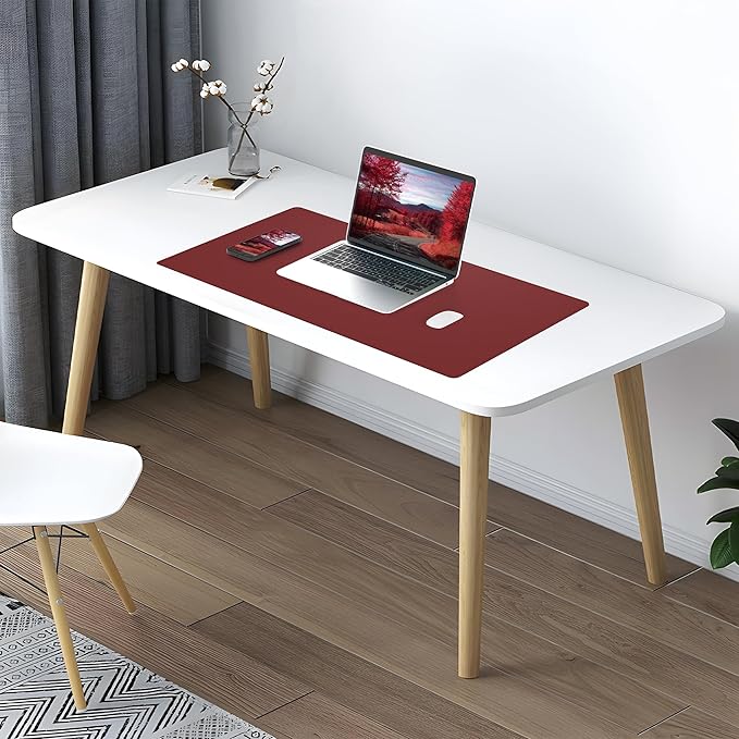 AFIING Cork Desk Mat 23.6 x 13.7, Dual-Sided Cork & PU Leather Desk Pad, Waterproof Non-Slip Desk Protector for Home Office, Study Desk & Minimalist Workspace Coffee Red