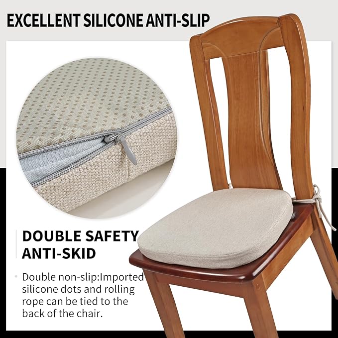SINOSSO 4 Pack Memory Foam Chair Cushions for Dining Chairs, Friendly Woven Fabric 16" U-Shape Comfortable Kitchen Chair Pads, Removable Slip Resistant Seat Cushions (Set of 4, Oatmeal Beige)