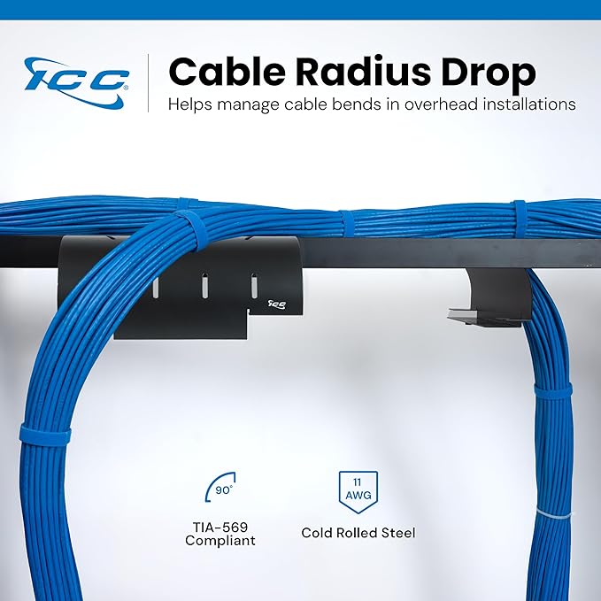 ICC Cable Runway Wall Bracket – 2-Pack | Steel, Black Powder Coat, Flush Wall Mount