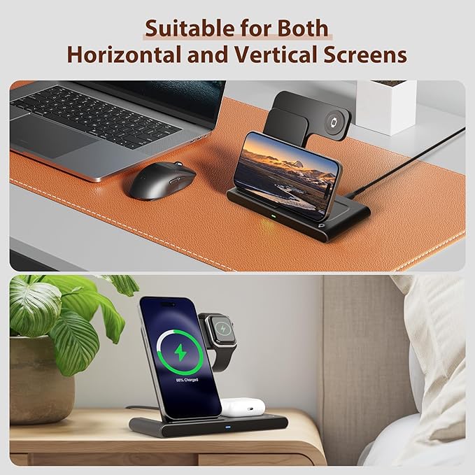 3 in 1 Qi Wireless Charger Dock, Foldable & Compact for iPhone 17-12 Series, Apple Watch & AirPods, Ideal for Desk Use (Black)