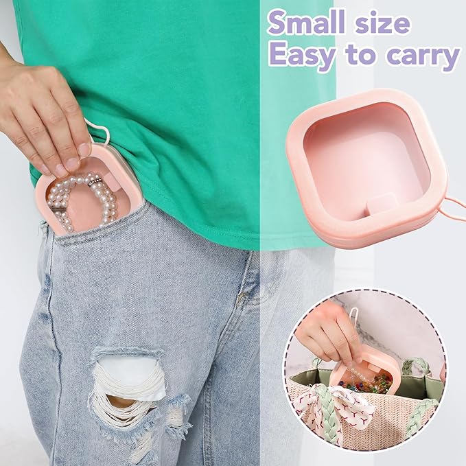 Prudiut 2Pcs Hair Tie Organizer Small Hair Tie Holder Organizer Hair clip Jewelry Organizer for Baby Teen Girl Women, Portable Hanging Small Items Desktop Storage Box(Pink)