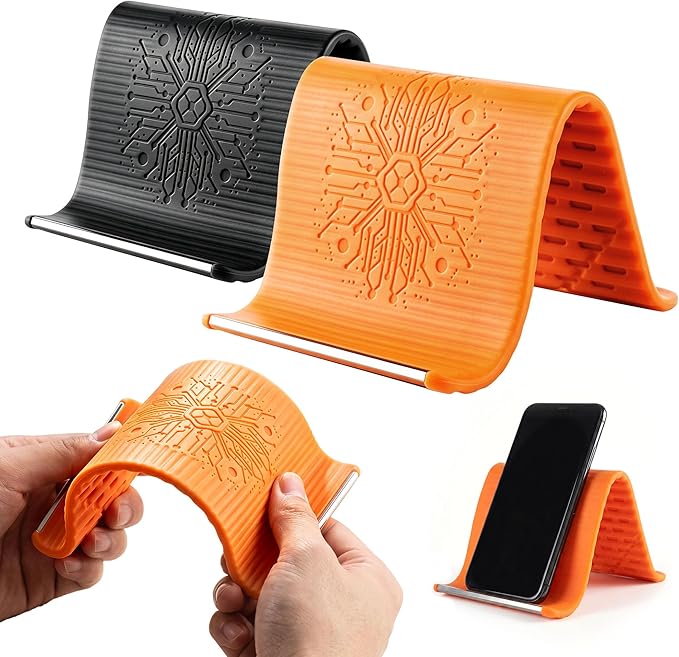 Bendable Foldable Silicone Aluminum Phone Holder, Upgrade Flexible Silicone Phone Stand, Adjustable Airplane Phone Holder for Tablet Laptop Travel Non-Slip Bed Desk Office Treadmill (Mixed, 2pcs)