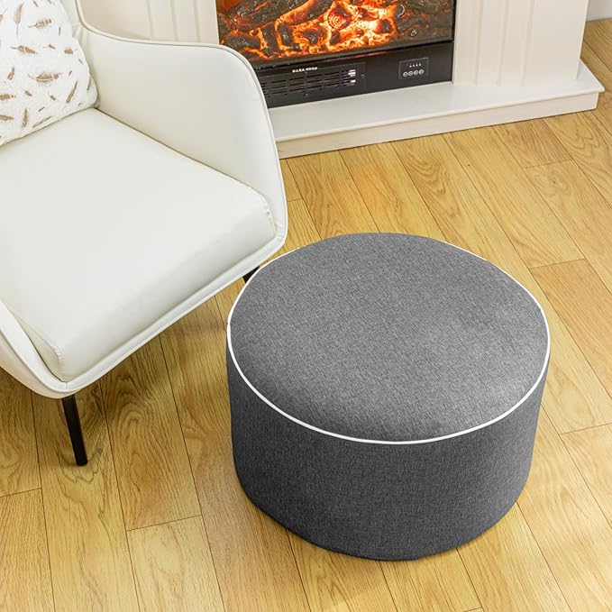 Outdoor Ottoman Outdoor Ottomans for Patio 20x12 Inches Modern Lightweight Foam Stuffed Pouf Outdoor Footstool Footrest Foot Stool Waterproof (Dark Gray)