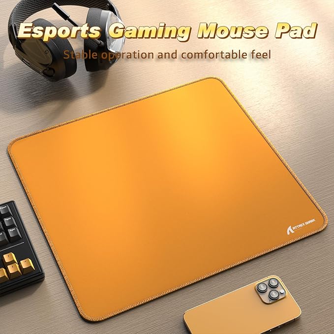 ATTACK SHARK CM02 Gaming Mouse Pad for Esports Speed Large Mouse mats for Desk Waterproof Surface Stitched Edges and Anti-Slip Rubber Base Size L Laminate 17.72” x 15.75” x 0.16” Orange