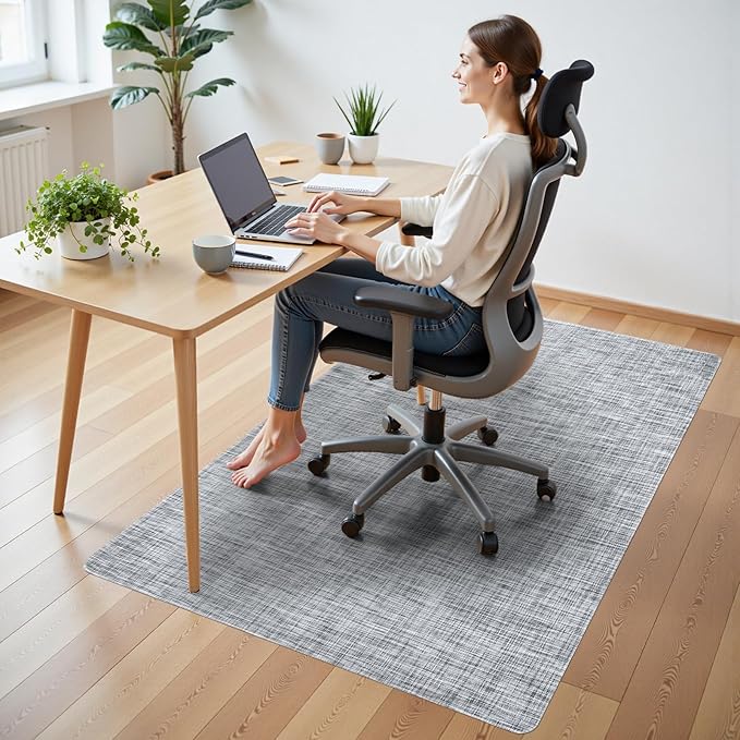 Wansimoo Office Chair Mat for Hardwood and Tile Floor, 40"x55" Floor Mat, Heavy Duty Computer Gaming Chair Mat, Anti-Slip, Non- Curve, Desk Chair Mat,Floor Protector for Home Office(Grey)