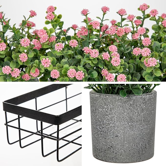 DILATATA Baby's Breath Artificial Flowers Table Centerpiece Decoration Potted Artificial Babys Breath Small Fake Plants for Shelf Desk Home Decor Fake Pink Babys Breath Flower with Vase