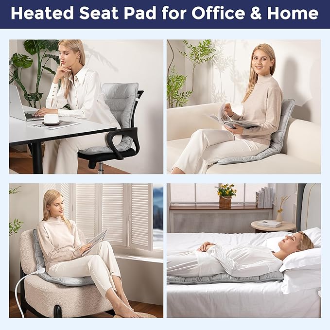 Heated Seat Cushion for Office Chair, Heated Seat Pad for Pain Relief Promote Blood Circulation with 3 Heat Levels & 90mins Auto-off, Chair Warmer for Back, Waist, Hips, Thighs Home Office Use, Grey
