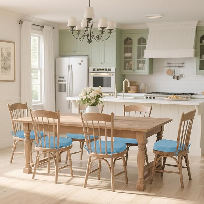 Windsor Chair Cushions for Dining Chairs 1 Pack Non Slip Kitchen Seat Cushion with Ties and Washable Covers Indoor Comfortable Seat Pad with Thick Foam 16.5" x 15.5" x 2" Light Blue