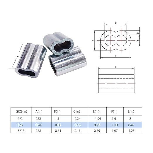 Wire Rope Sleeve, for Wire Rope Dia. 3/8", Aluminum Alloy, PK 25