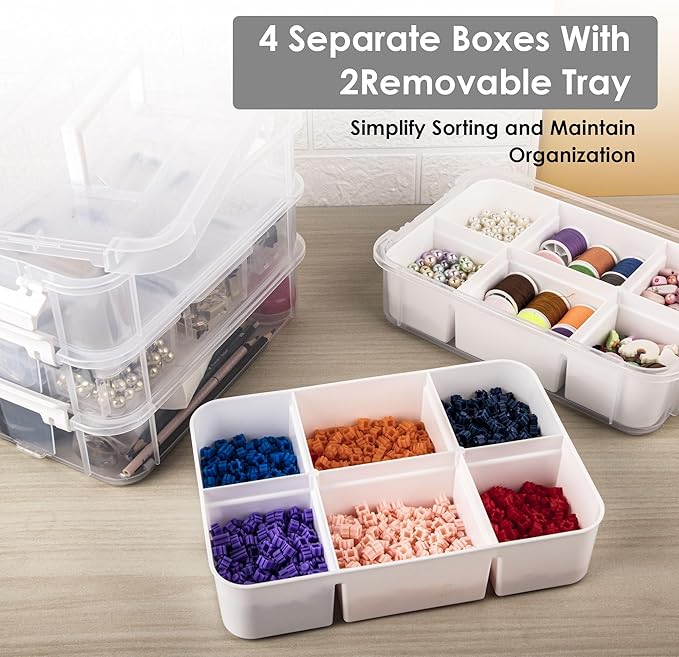 CraftGenes Craft Organizers and Storage, 10QT 4-Layer Durable Sewing Organizer for Sewing Supplies with 2 Removable Trays, DIY Kit Container for Seasonal Decor, Tool, Scrapbook and Art Supplies