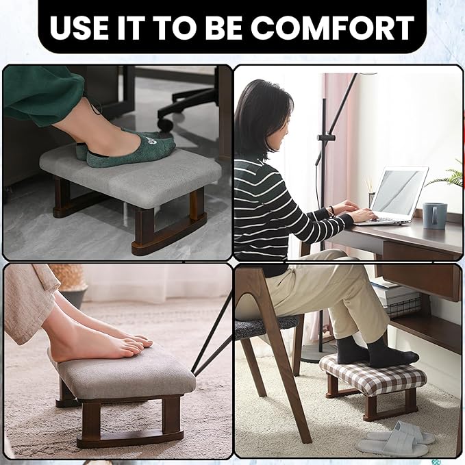 Small Footstool Office Under Desk Ottoman Padded Hassock 16.1"(41cm) x 6.7"(17cm) with Wooden Legs Modern Living Room Bedroom Work nail salon Compact Footrest Stool Relaxation rest Foot Stool (Orange)