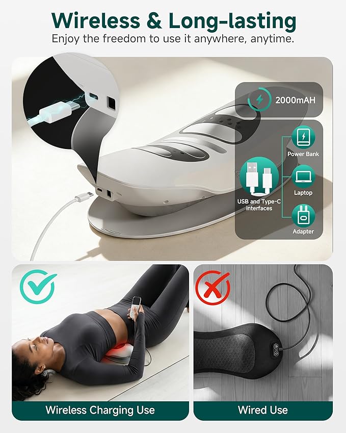 Snailax Lumbar Massager with Heat - Air Compression Back Stretcher for Lower Back, Cordless Waist Massagers with Vibration, 8 Height Levels, Rechargeable Lumbar Support for Home Office Travel