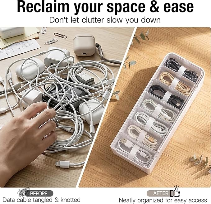 2 PCS Cable Organizer Box with 11 Standalone Cable Management Box, Charger Cord Organizer for Home/Office Desk Accessories Storage Stationery Supplies & Accessories（Clear）