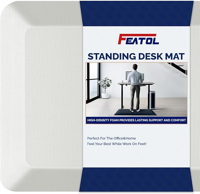 FEATOL Anti Fatigue Mats for Standing, 9/10 Extra Thick Ergonomic Standing Desk Mat, Comfort Memory Foam Standing Mat at Home,Office All Day (17" x 24", White, 2PC)