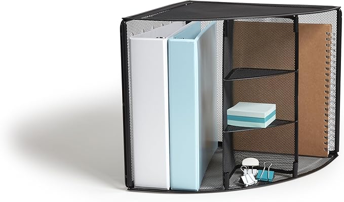 TRU RED Wire Mesh Corner Desk Organizer, 4‑Compartment – Space‑Saving Desktop Storage for Files & Office Supplies