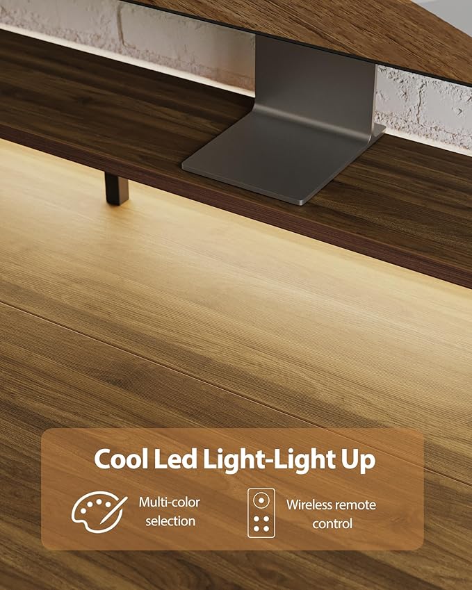Agilestic 48x24 Inch Electric Standing Desk with Shelf, Height Adjustable Desk with Power Outlets & LED, Sit Stand Up Table with Monitor Stand, Computer Workstation, Dark Walnut