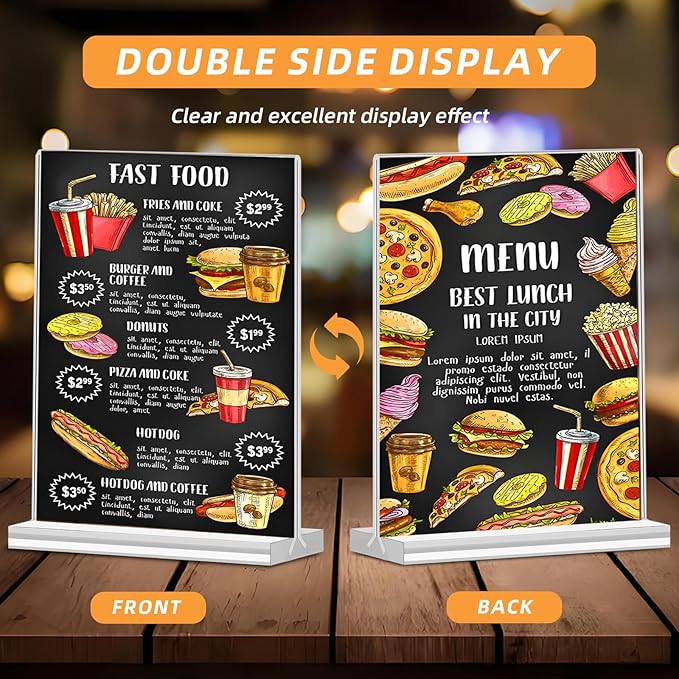 Acrylic Sign Holder 8.5 x 11 Inch 10 Pack, Double Sided Sign Stand for Menu Flyer Display, T Shape Clear Plastic Flyer Holder for Stores, Restaurants, Hotels, Office