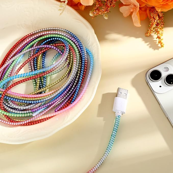 Frienda 10 Pcs Cord Protectors from Pets No Chew Spiral Cable Protector 43.3'' Phone Charger Cover Data Cable Protective Sleeve Chew Proof USB Wire Cover Stylish for Cat Dog Rabbit (Mixed Colors)