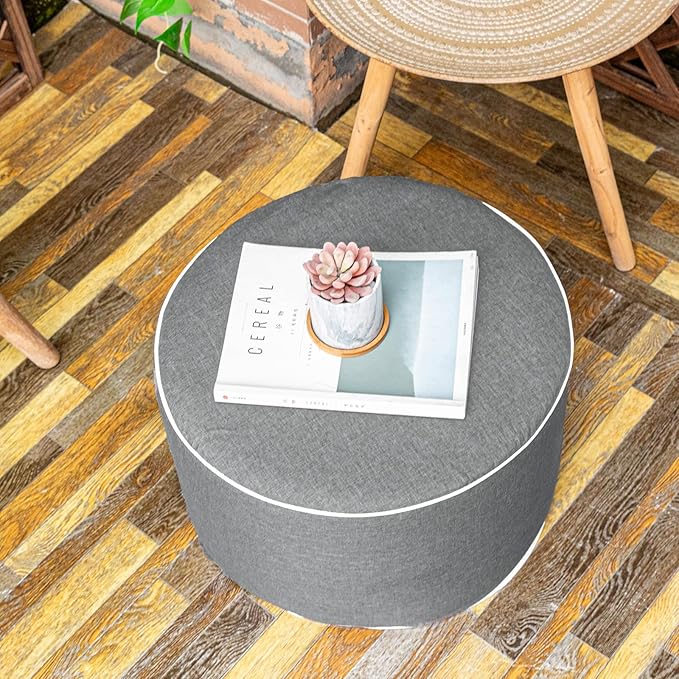 Outdoor Ottoman Outdoor Ottomans for Patio 20x12 Inches Modern Lightweight Foam Stuffed Pouf Outdoor Footstool Footrest Foot Stool Waterproof (Gray)