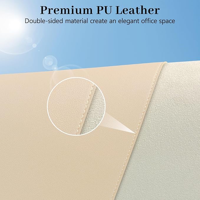 Beige Leather Desk Mat Large Mouse Pad, Waterproof Desk Pad for Keyboard and Mouse, Non-Slip Computer Desk Protector, Smooth Mouse Movement Desk Mat for Home and Office(23.6"×13.8")
