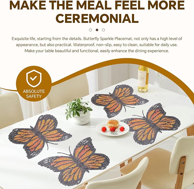 Butterfly Placemats Set of 4, Colorful Rhinestones Bling Butterfly Home Kitchen Table Decoration Place Mat,Gifts for Friends Women Mom (Yellow,4pcs)