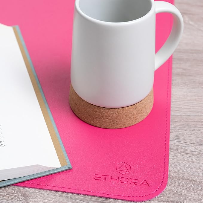 Desk Mat -Computer Desk mat with Non Slip Suede Bottom with Stitched Edges- Waterproof - Leather Desk pad PU Desk Cover for Home, Mouse, Makeup Mat for Vanity (Pink, 35.4 x 15.7)